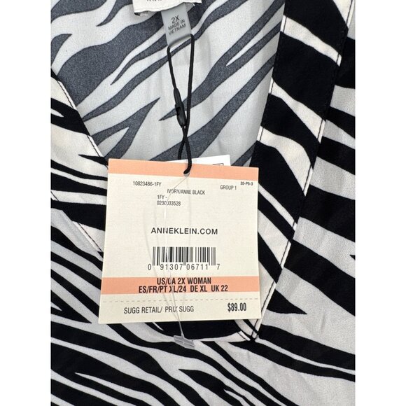 Anne Klein Womens Zebra Print split Neck Blouse size 2X plus black new $89 - Picture 4 of 8